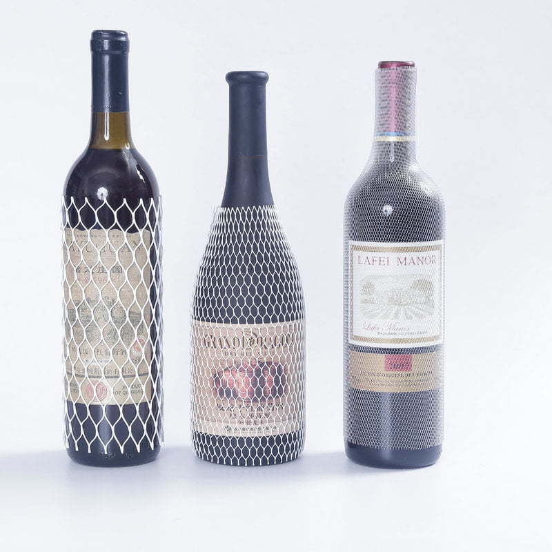 Manicotto protettivo in rete per bottiglie con involucro in rete termoretraibile per l'imballaggio di bottiglie di vino