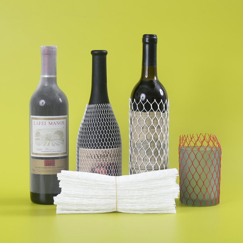 Manicotto protettivo in rete per bottiglie con involucro in rete termoretraibile per l'imballaggio di bottiglie di vino